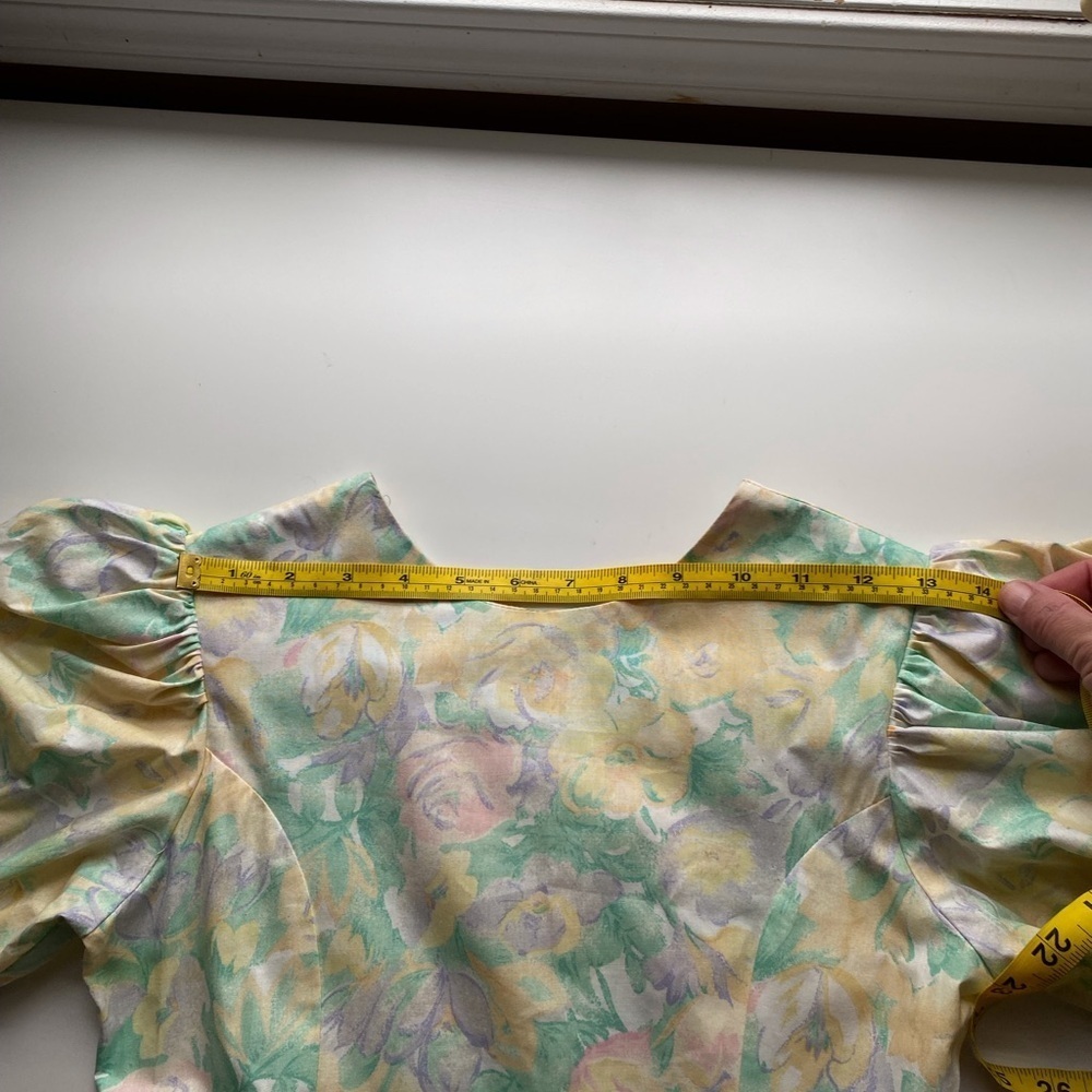 Vintage Manhattan Girl XL 80s Floral Drop Waist Back Bow Puff Short Sleeve Retro - Picture 14 of 17